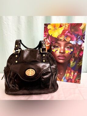 Like New - VINTAGE! Elaine Turner Croc Satchel w/ Bamboo Turn-Lock